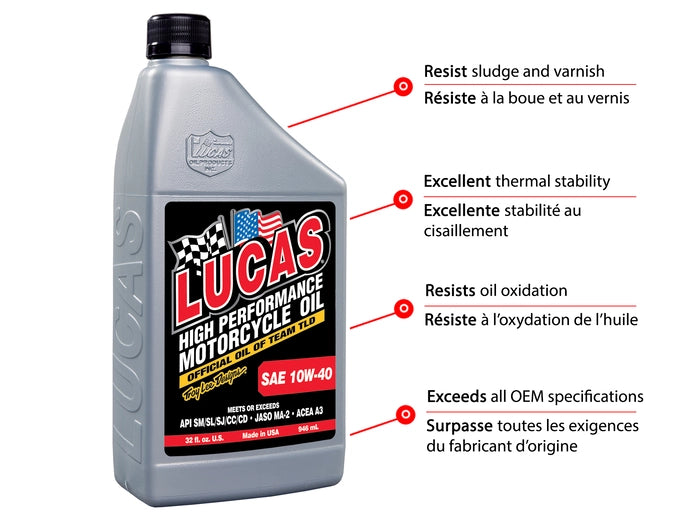 Lucas SAE High Performance Motorcycle Oil, 946 mL, 10W40