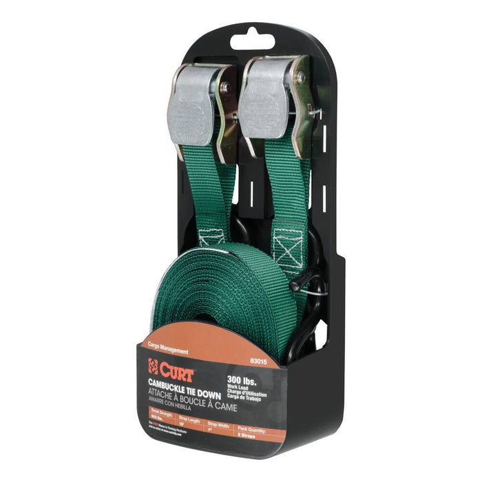 83015 15' Dark Green Cargo Straps with S-Hooks (300 lbs, 2-Pack)