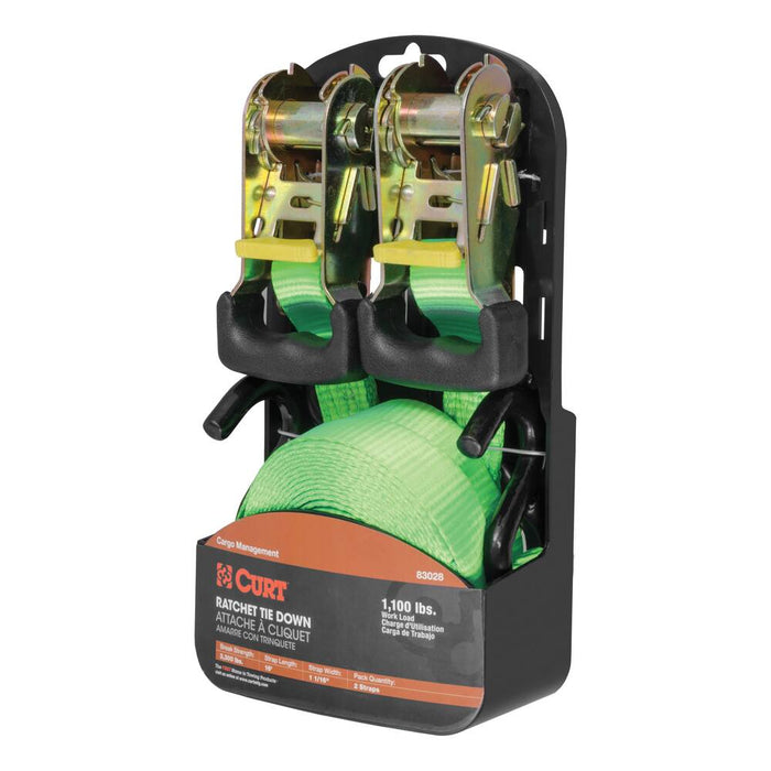 83028 16' Lime Green Cargo Straps with S-Hooks (1,100 lbs, 2-Pack)