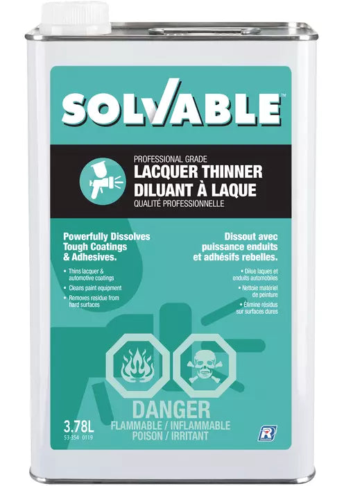 Solvable Professional Grade Lacquer Thinner & Cleaner For Paint & Automotive Coatings, 3.78L