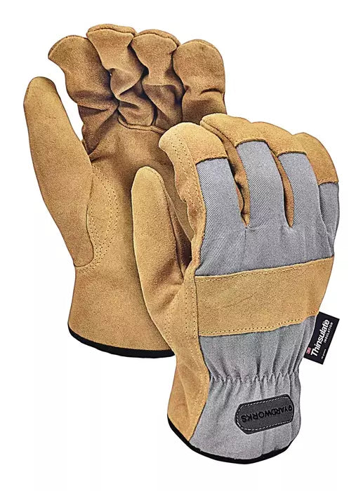 Yardworks Suede Canvas Lined Unisex Gardening Gloves, Large, Gold