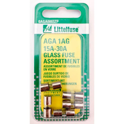 0201565 Littelfuse AGA 1AG 15A-30A Glass Fuse Assortment, 5-pk
