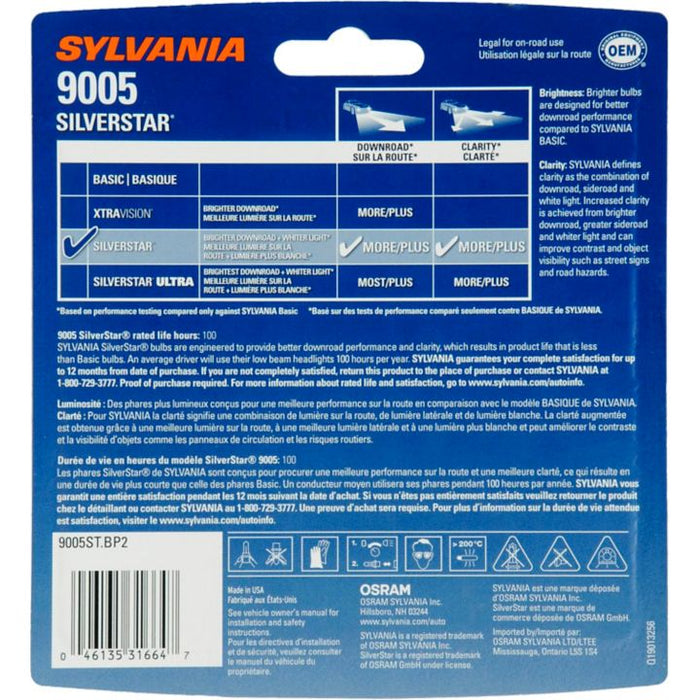 9005ST.BP2 9005 Sylvania SilverStar® Headlight Bulbs, 2-pk