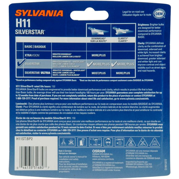 H11ST.BP2 H11 Sylvania SilverStar® Headlight Bulbs, 2-pk