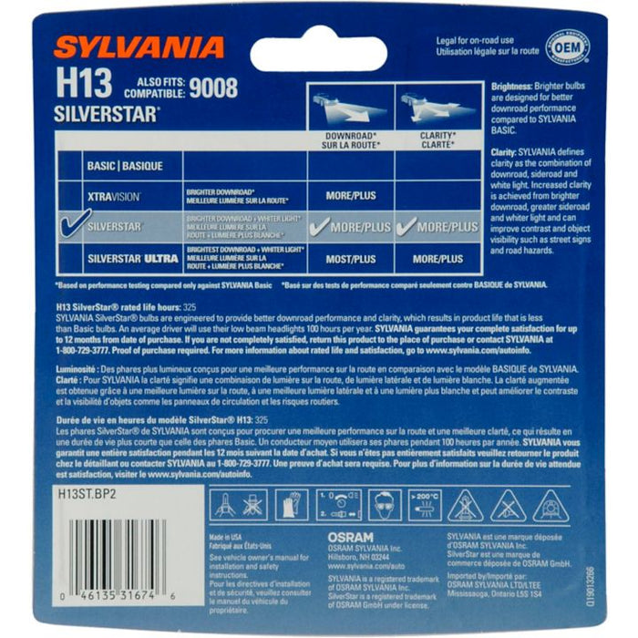 H13ST.BP2 H13 Sylvania SilverStar® Headlight Bulbs, 2-pk