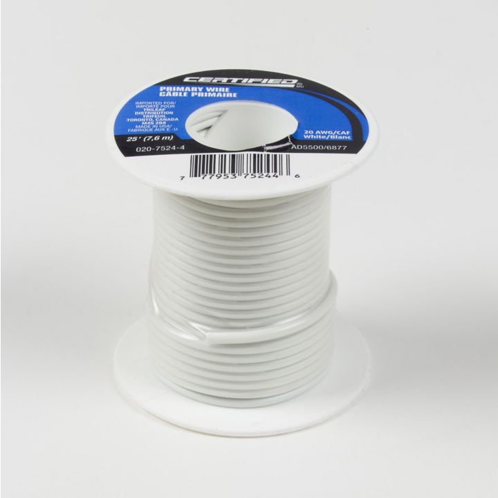 GPT-20-W-Q Certified 20 AWG Wire, White, 25-ft