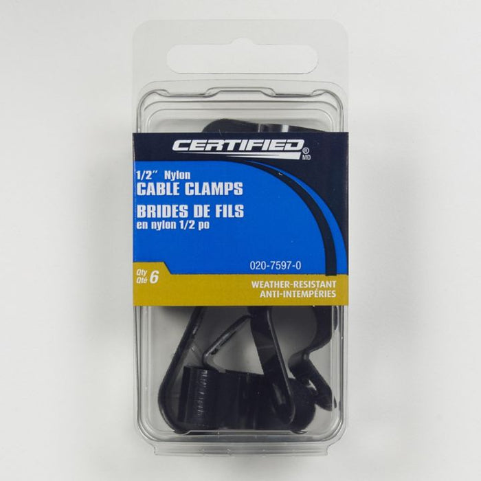 NCC1/2 Certified Automotive Cable Clamps, Black, 1/2in, 6pk — Partsource