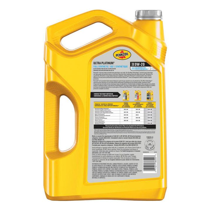 550039880 Pennzoil 0W20 Ultra Platinum Synthetic Engine Oil, 5-L