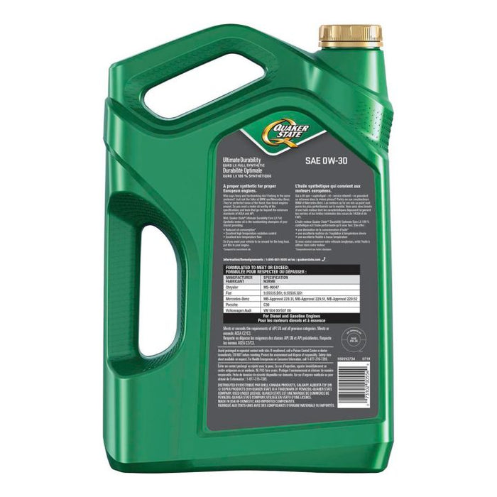Quaker State Euro LX Full Synthetic Engine Oil, 0W30, 5-L