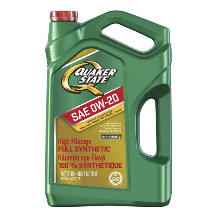 Quaker State High Mileage Full Synthetic Engine Oil, 0W20, 5-L