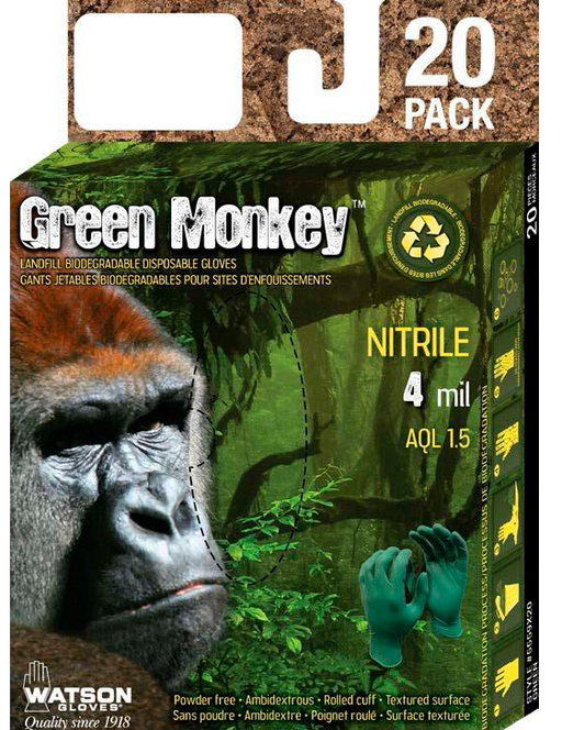 Green Monkey Biodegradable Disposable Gloves, 20-pk, Large