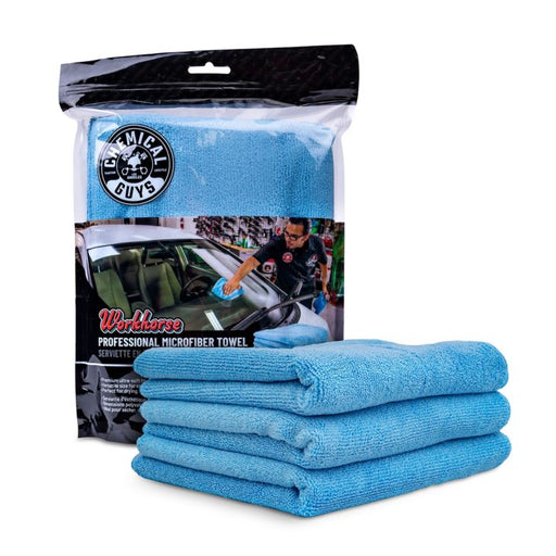 Chemical Guys Work Horse Microfibre Professional Towel, 16 x 16-in, Blue, 3-pk