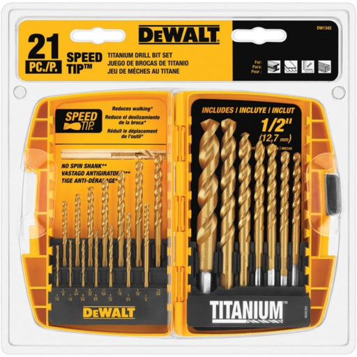 DW1342 DEWALT 21-pc Titanium Speed Tip Drill Bit Set