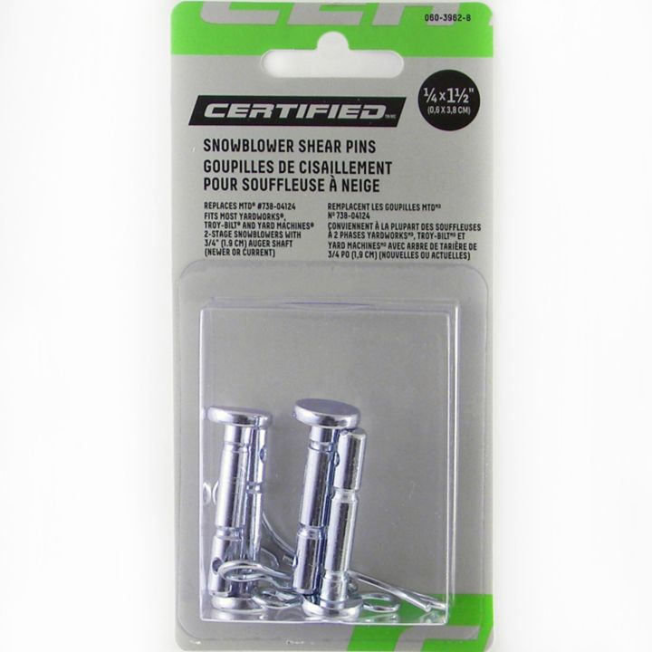 0603962 Certified Shear Pins for Snowblowers, 1/4 x 1.5-in