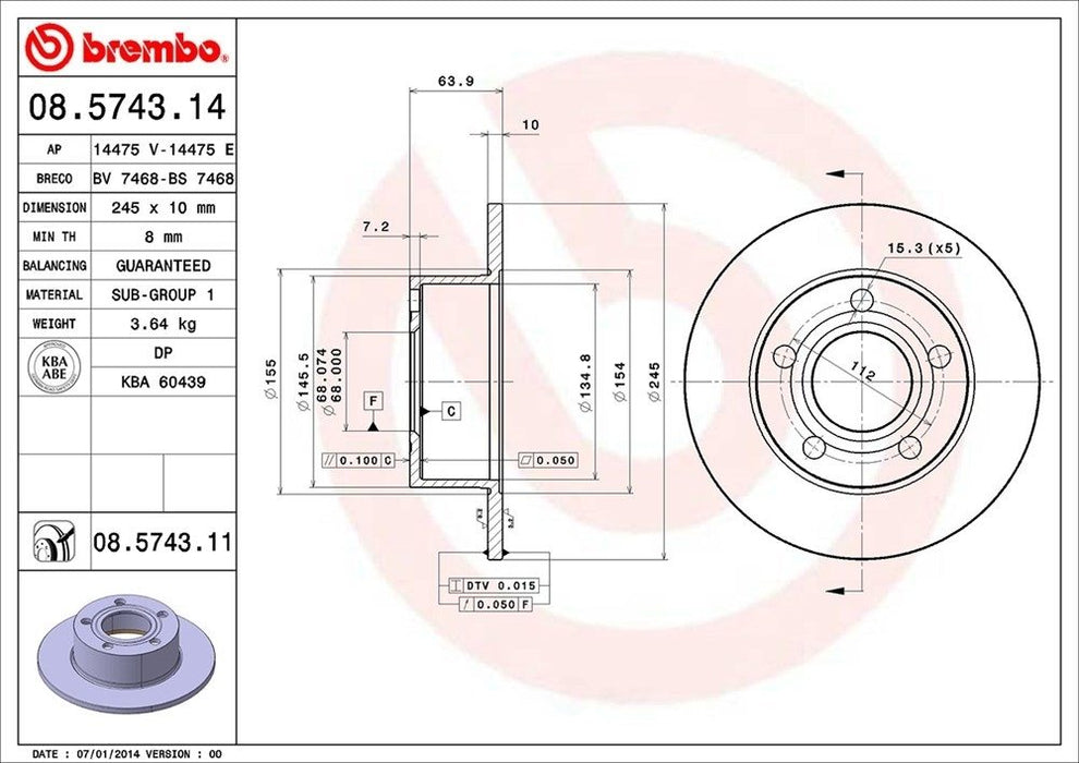 08.5743.11 Brembo Brake Rotor
