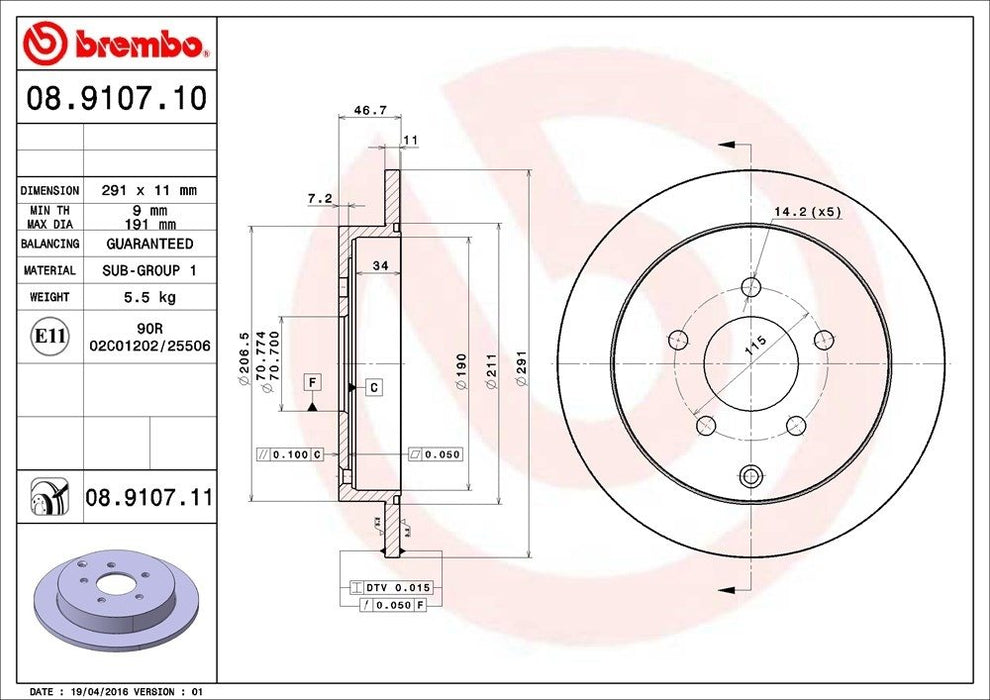08.9107.11 Brembo Brake Rotor