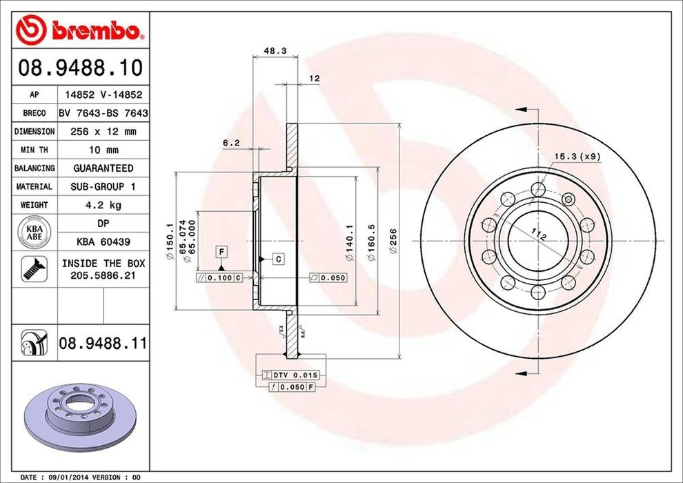 08.9488.11 Brembo Brake Rotor