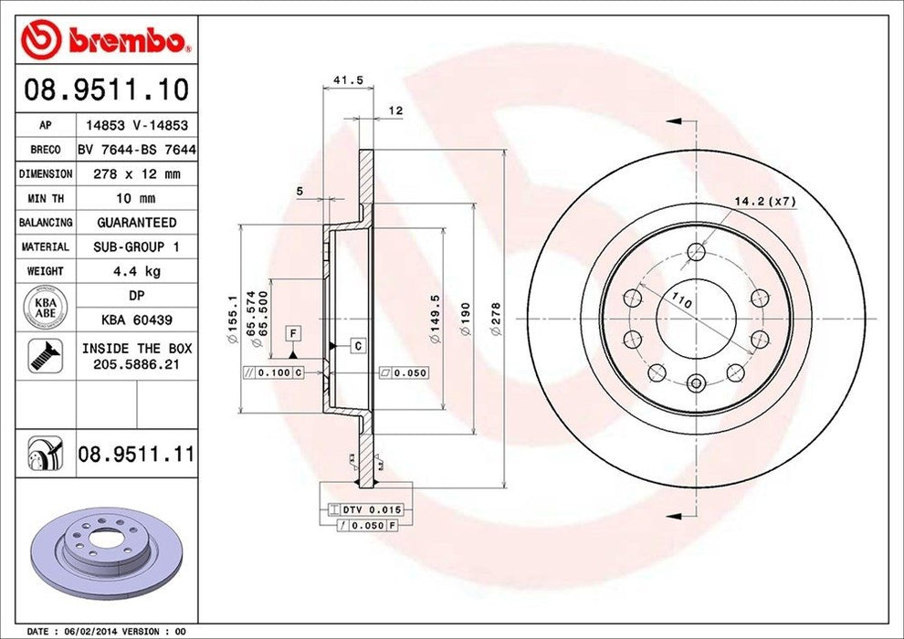 08.9511.11 Brembo Brake Rotor