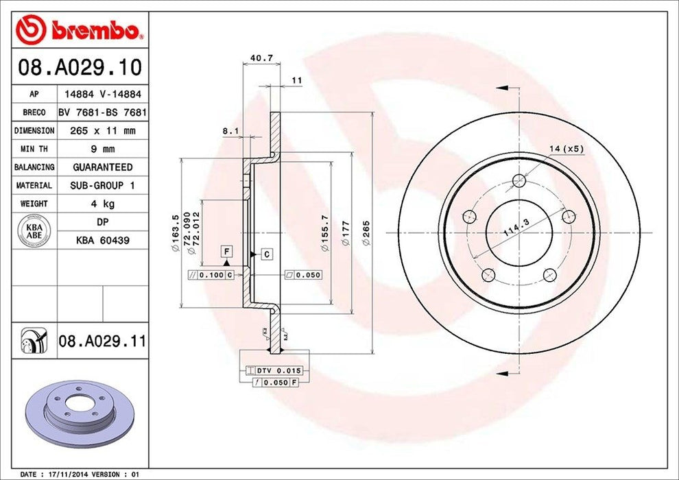 08.A029.11 Brembo Brake Rotor