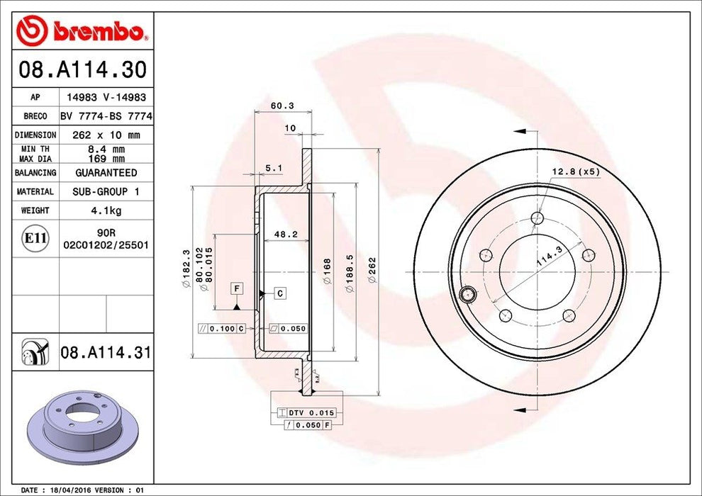 08.A114.31 Brembo Brake Rotor