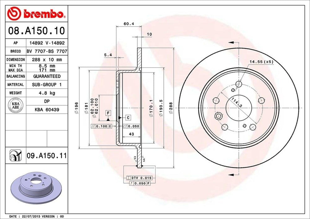 08.A150.11 Brembo Brake Rotor