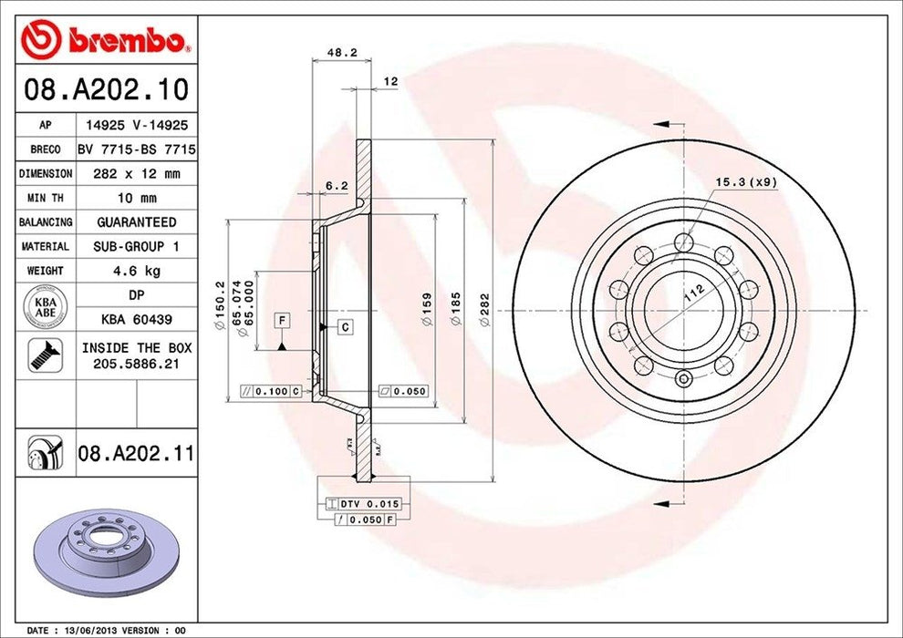 08.A202.11 Brembo Brake Rotor