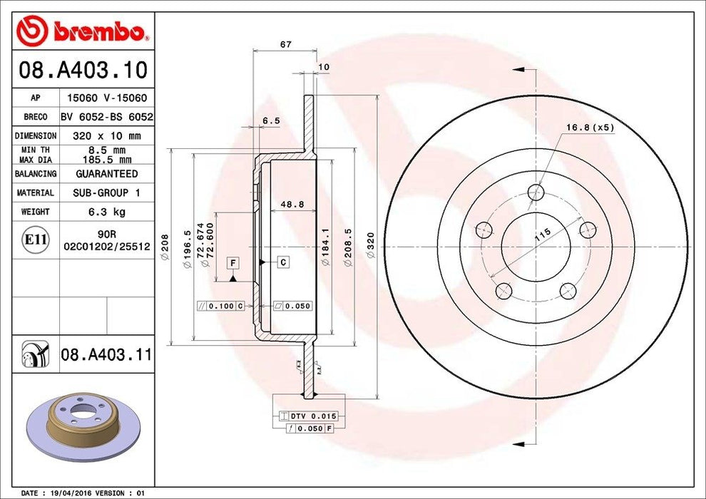 08.A403.11 Brembo Brake Rotor
