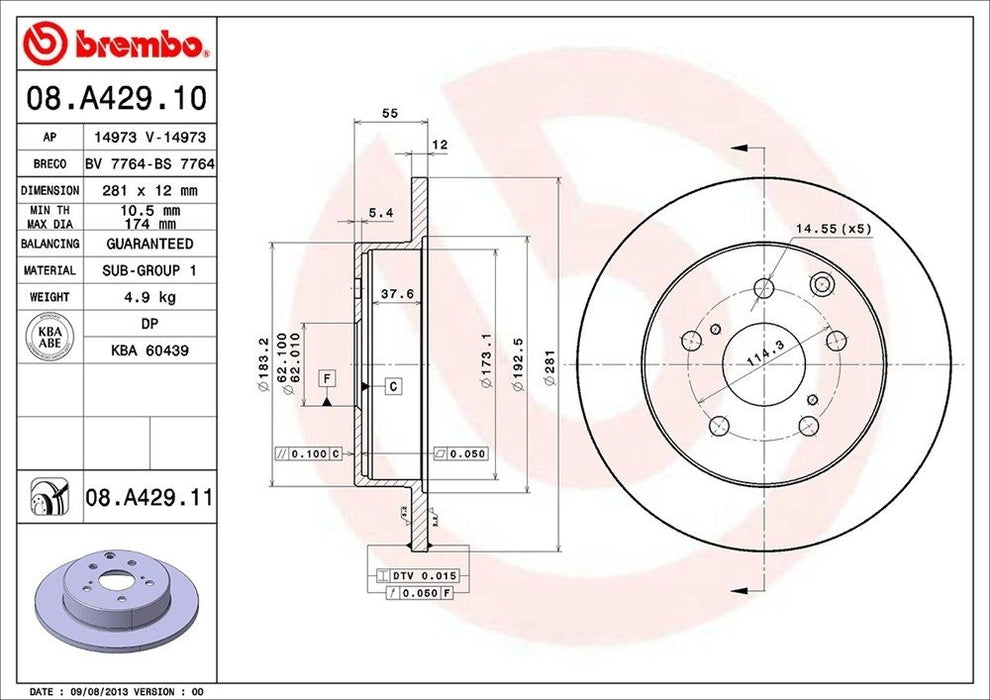 08.A429.11 Brembo Brake Rotor