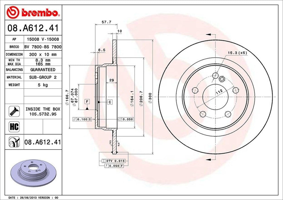 08.A612.41 Brembo Brake Rotor