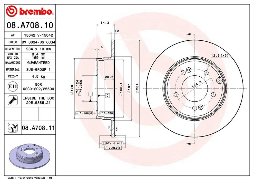 08.A708.11 Brembo Brake Rotor