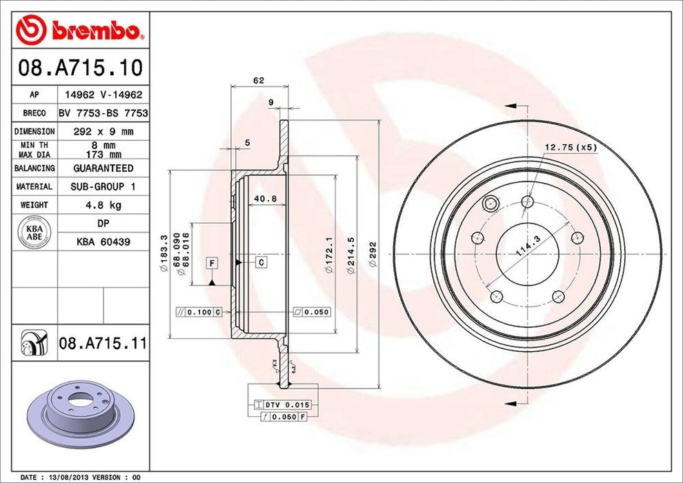 08.A715.11 Brembo Brake Rotor