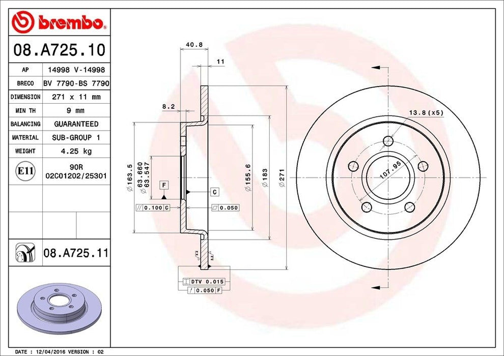 08.A725.11 Brembo Brake Rotor