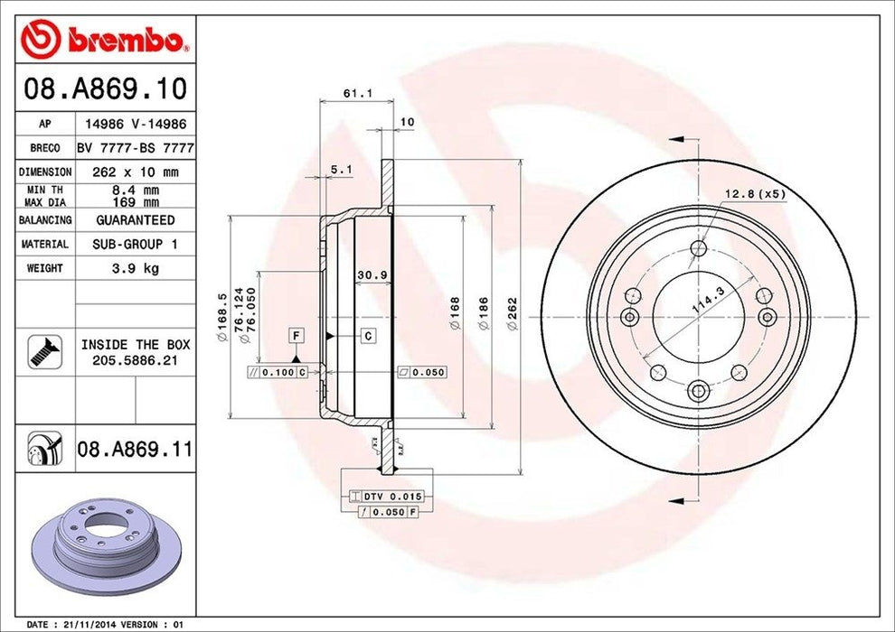 08.A869.11 Brembo Brake Rotor