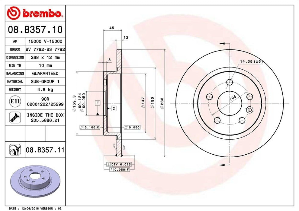 08.B357.11 Brembo Brake Rotor