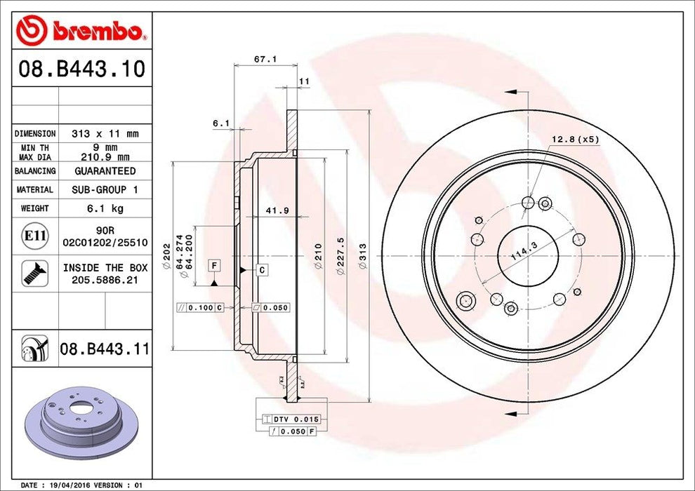 08.B443.11 Brembo Brake Rotor