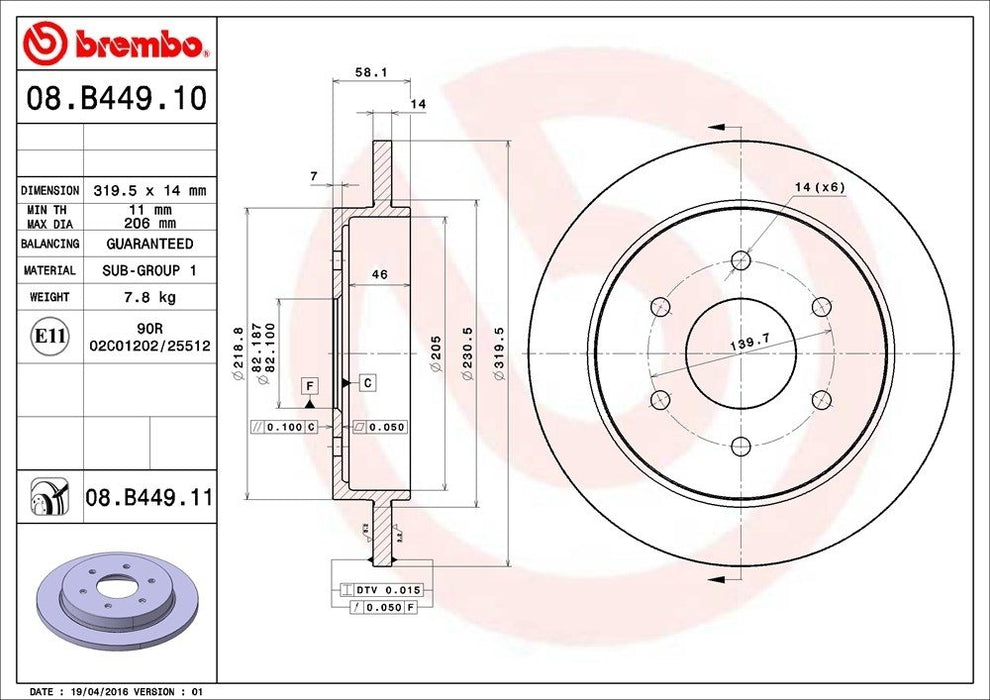 08.B449.11 Brembo Brake Rotor