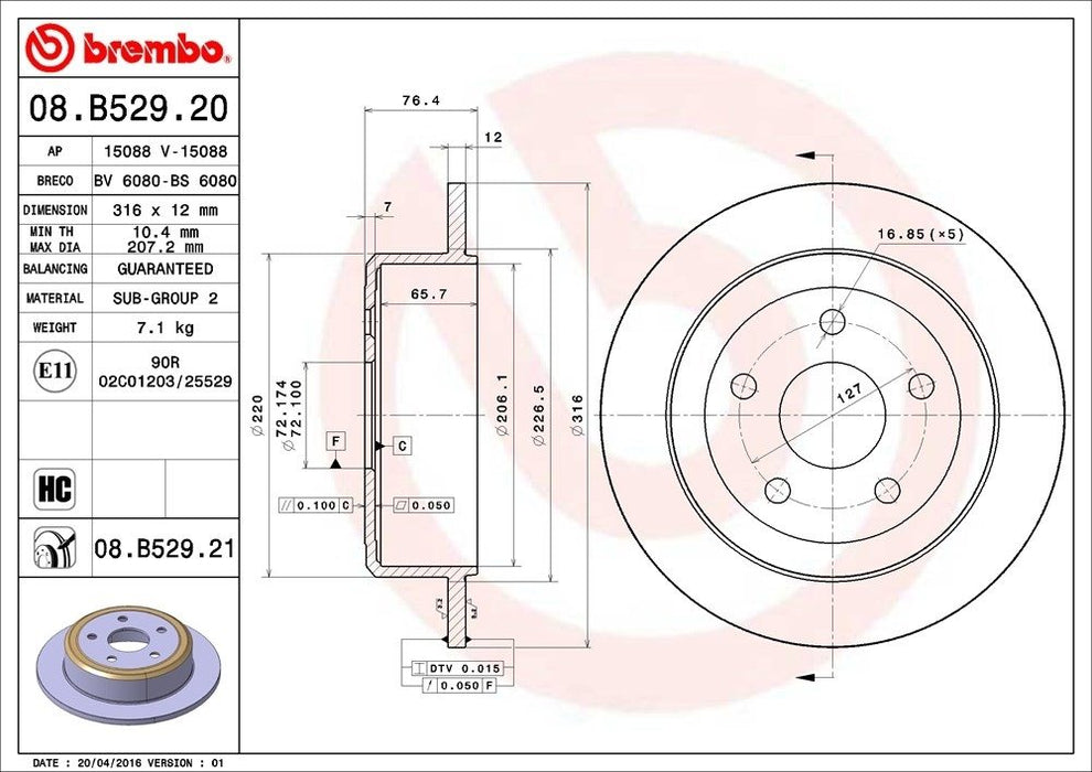 08.B529.21 Brembo Brake Rotor