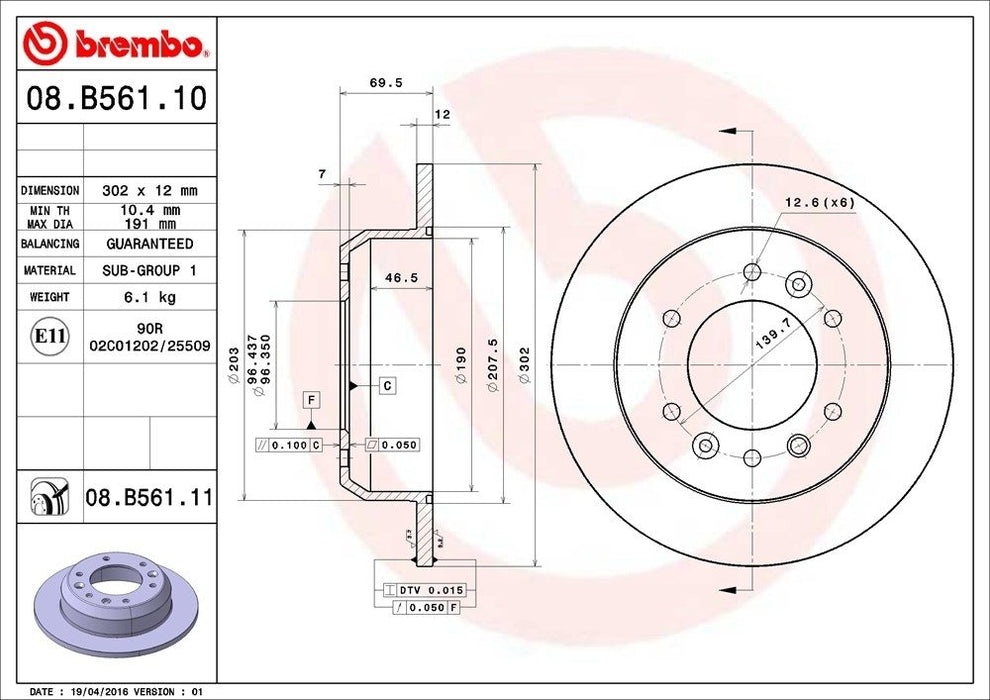 08.B561.11 Brembo Brake Rotor