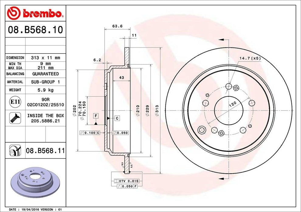08.B568.11 Brembo Brake Rotor