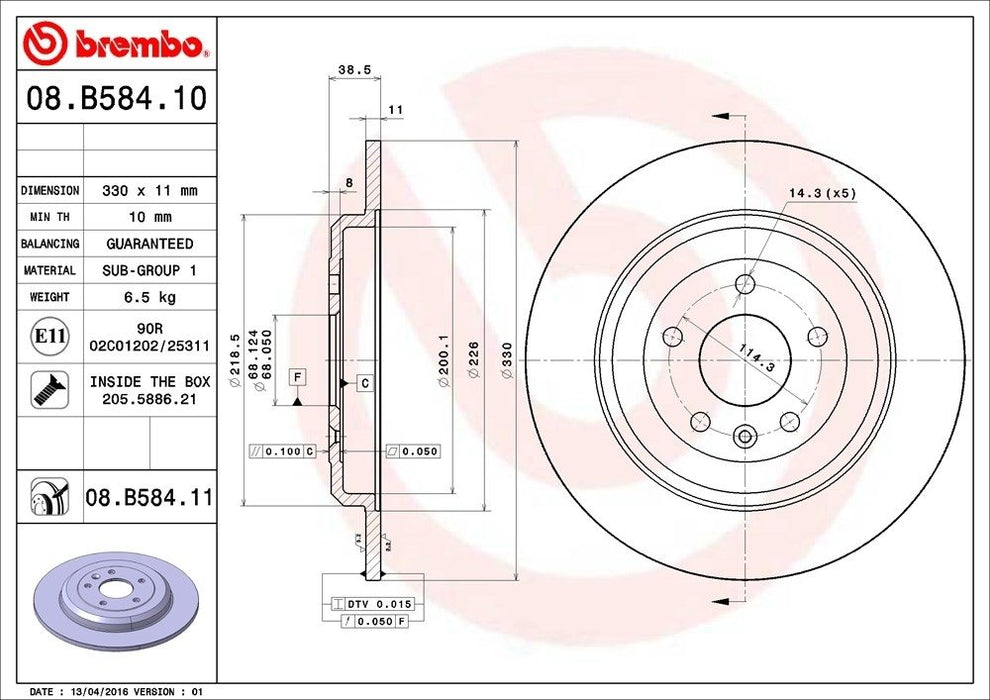 08.B584.11 Brembo Brake Rotor