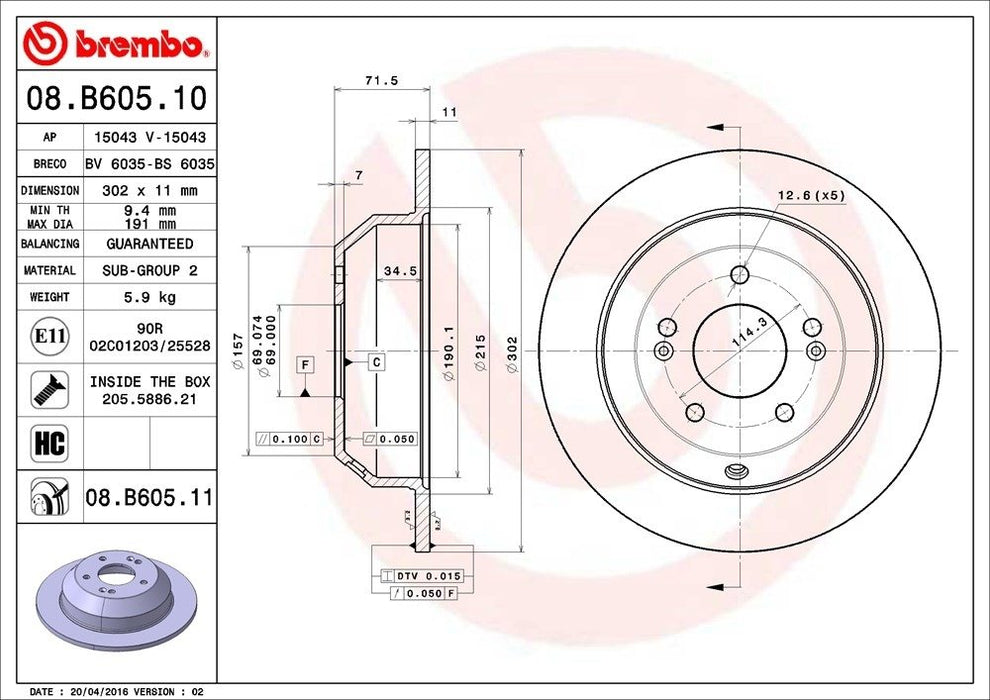08.B605.11 Brembo Brake Rotor
