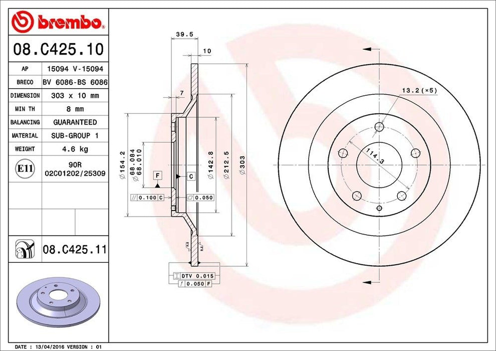 08.C425.11 Brembo Brake Rotor
