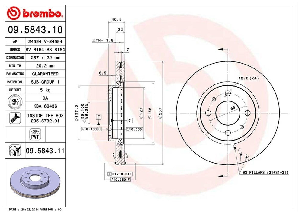 09.5843.11 Brembo Brake Rotor