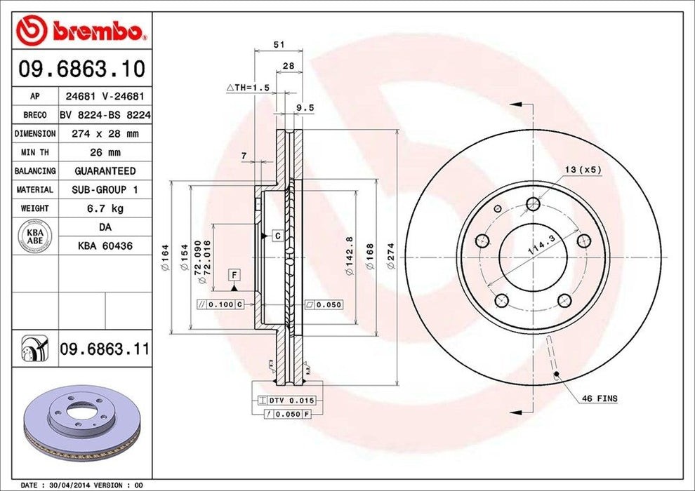 09.6863.11 Brembo Brake Rotor