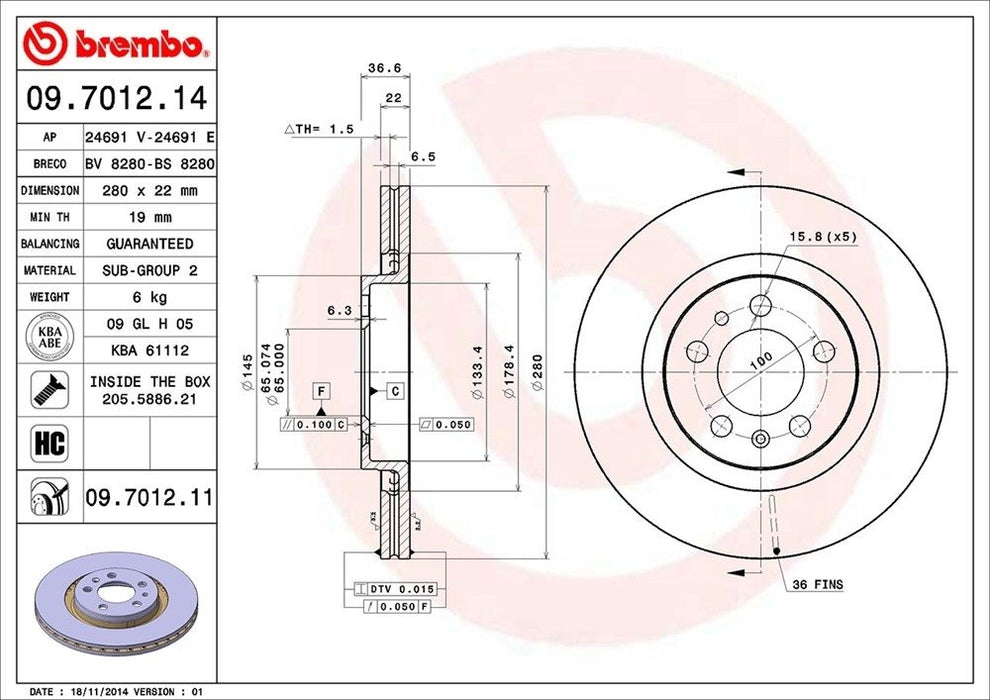 09.7012.11 Brembo Brake Rotor