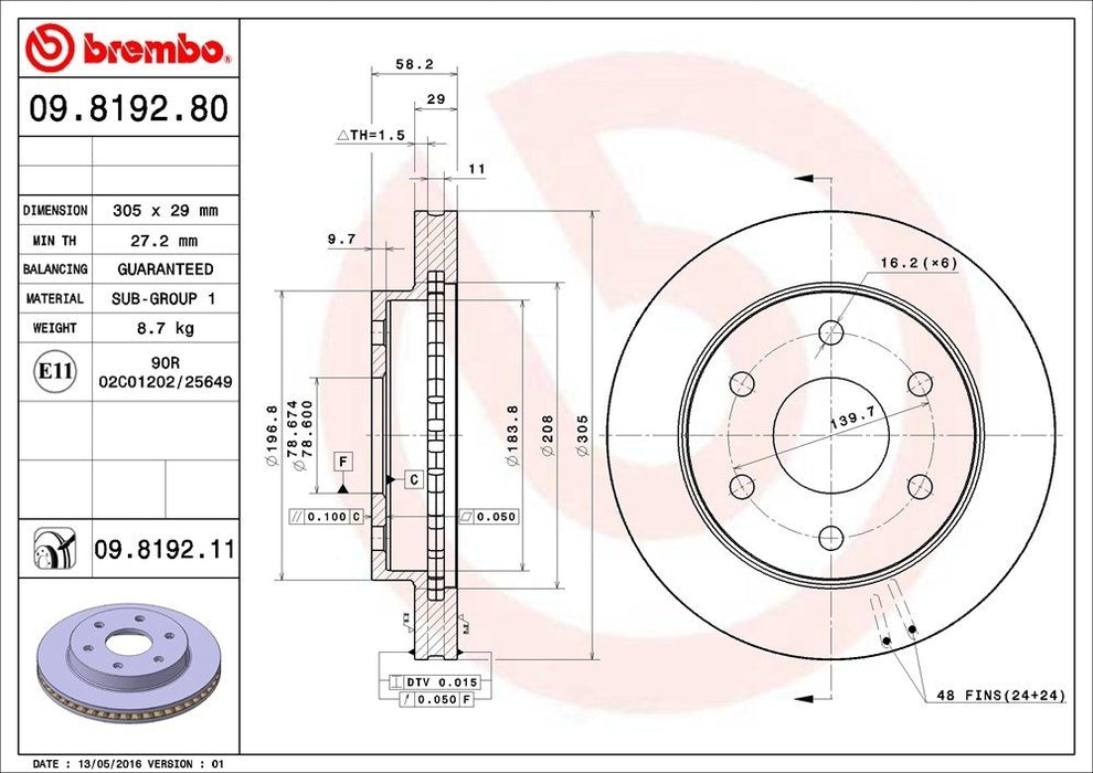 09.8192.81 Brembo Brake Rotor