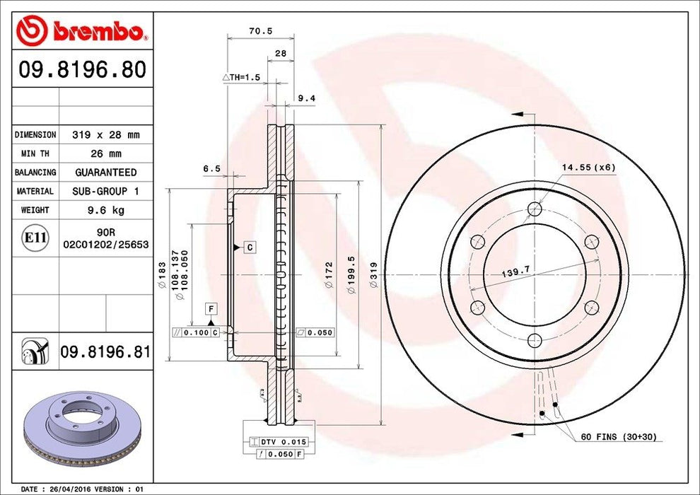 09.8196.81 Brembo Brake Rotor