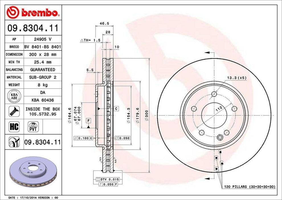 09.8304.11 Brembo Brake Rotor