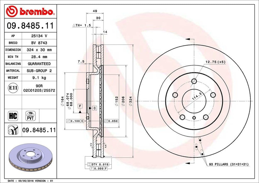 09.8485.11 Brembo Brake Rotor