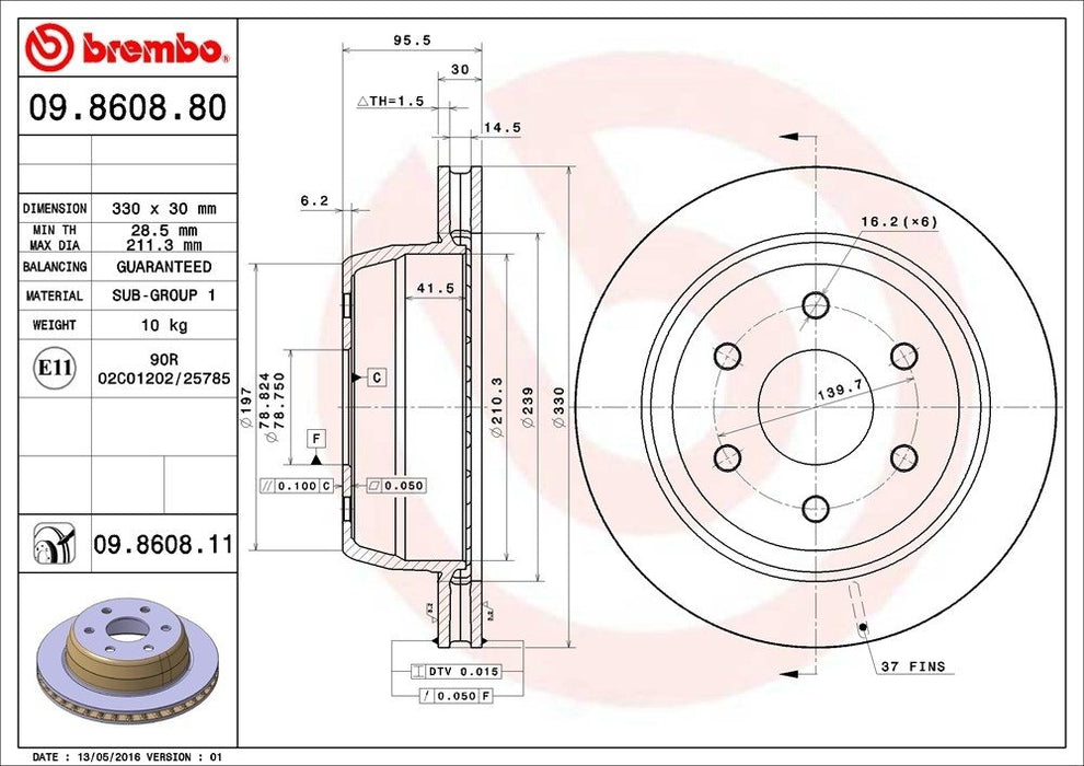09.8608.81 Brembo Brake Rotor